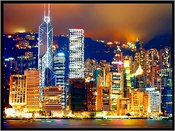 Wieżowce, Hong Kong, Nocą